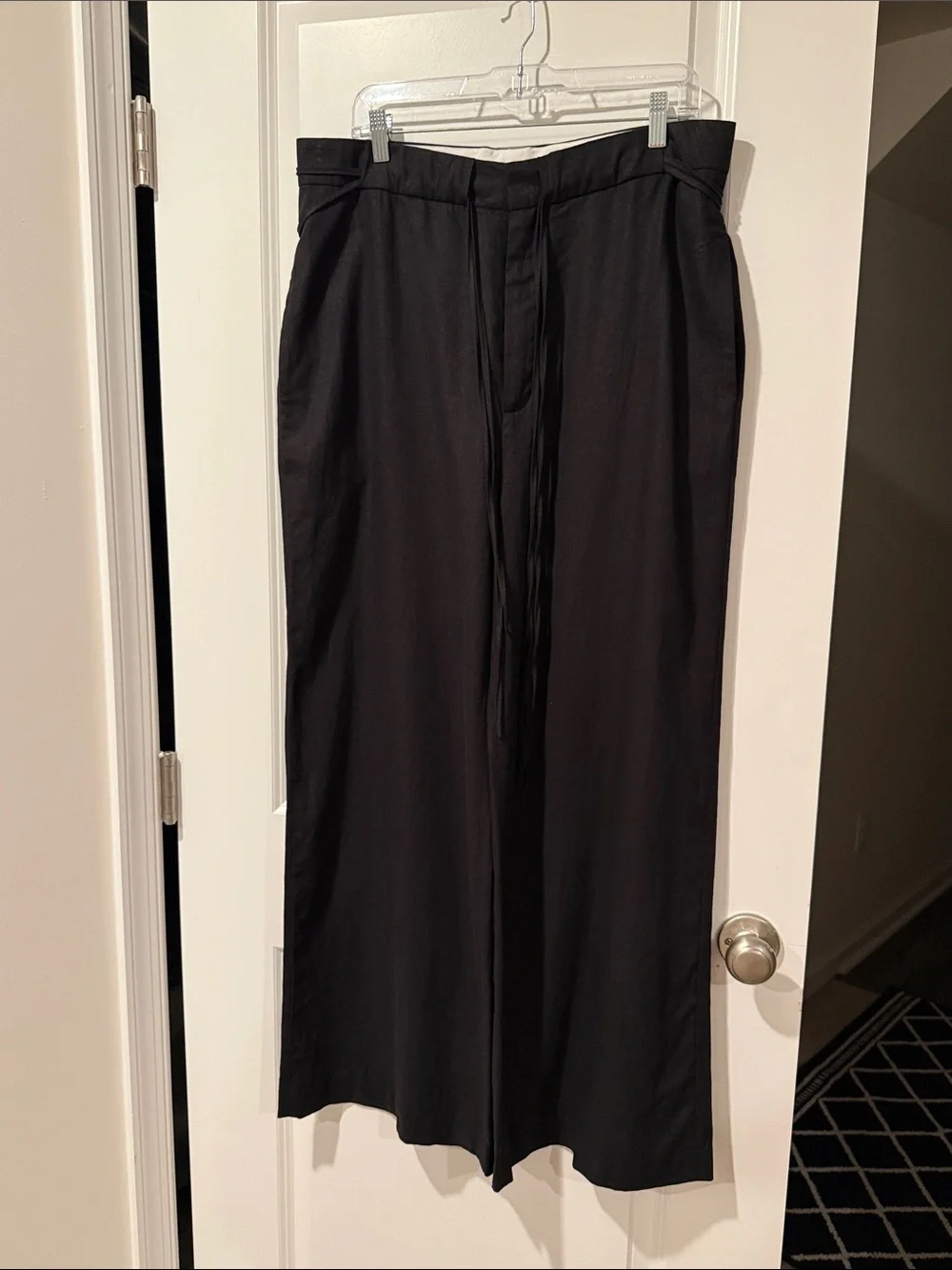 Zara NWT Black Linen Blend Wide Leg Drawstring Pants Women’s XL Mex 32